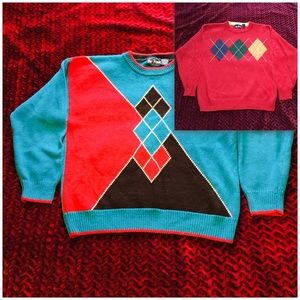 Par Four Knit Sweaters (2) Mens XL Blue Red Argyle